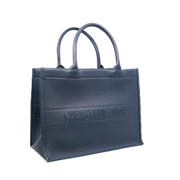 Medium Book Tote In Navy Embossed Leather 2020 - L'UXE LINK