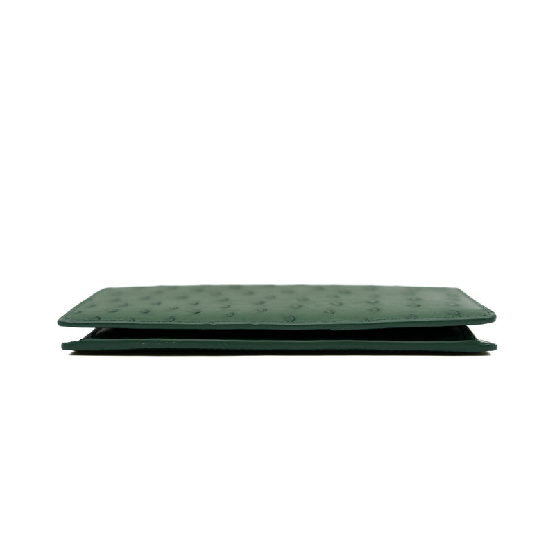 Brazza Green Ostrich Leather Long Wallet PHW With Stamp
