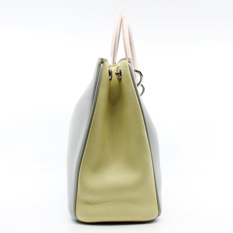 Medium Diorissimo In Grey/Yellow/Pink Calfskin Leather Handbag PHW With Strap - L'UXE LINK