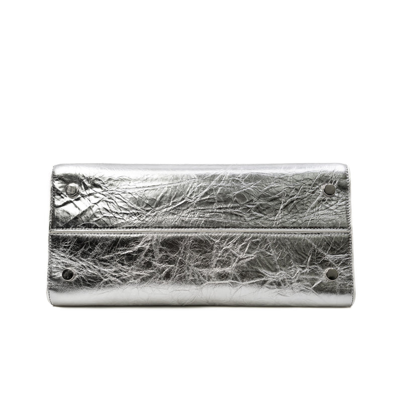 Medium Diorever In Metallic Silver Calfskin Flap Bag PHW With Strap - L'UXE LINK