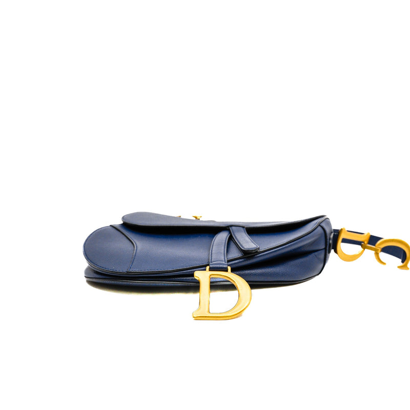 medium saddle bag with strap in calfskin blue ghw 2020