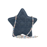 thumbnail mini star crossbody bag in blue denim with pearl GHW