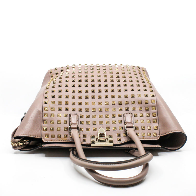 large pink tote with gold color studs ghw - L'UXE LINK