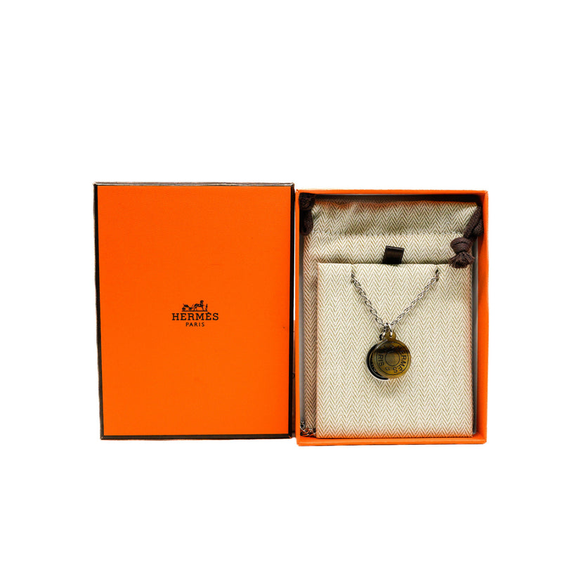 Carrousel Silver Brown Metal Buffalo Horn S Pendant Necklace PHW - L'UXE LINK