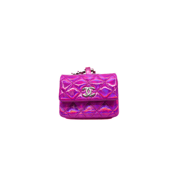 Metallic pink patent leather pouch phw