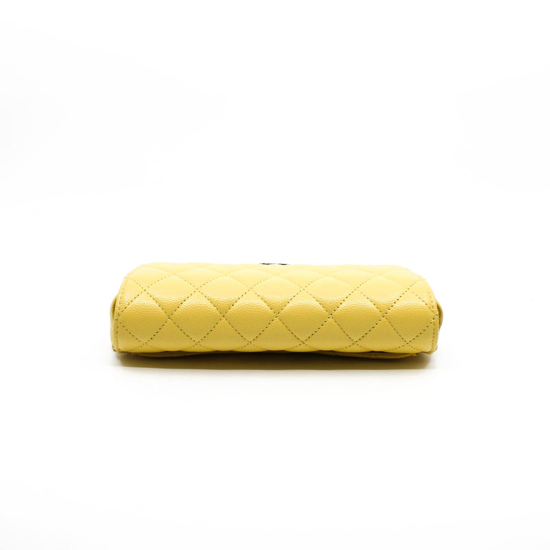 Yellow Caviar Leather Quilted Glasses Case With Chain PHW Seri 30 - L'UXE LINK