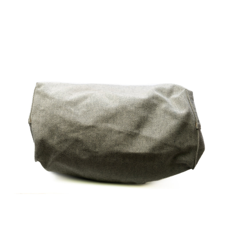 Grey With Black Strap Canvas/Leather Tote Bag PHW - L'UXE LINK