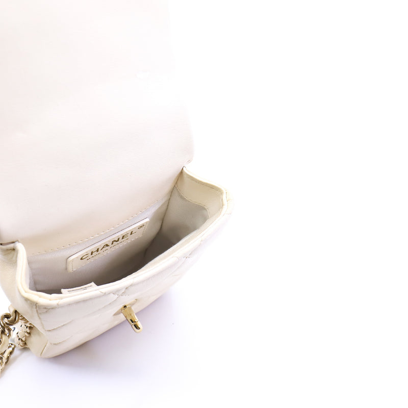 White Lambskin Quilted Phone Flap Bag With Chain GHW Seri 29 - L'UXE LINK