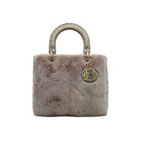 thumbnail medium lady mink/glossy lambskin/crocodile handle in pink/grey rghw