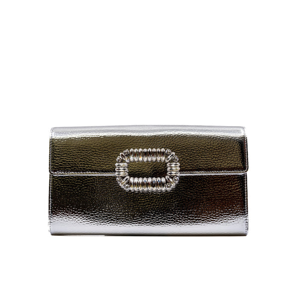strass buckle woc in leather silver - L'UXE LINK