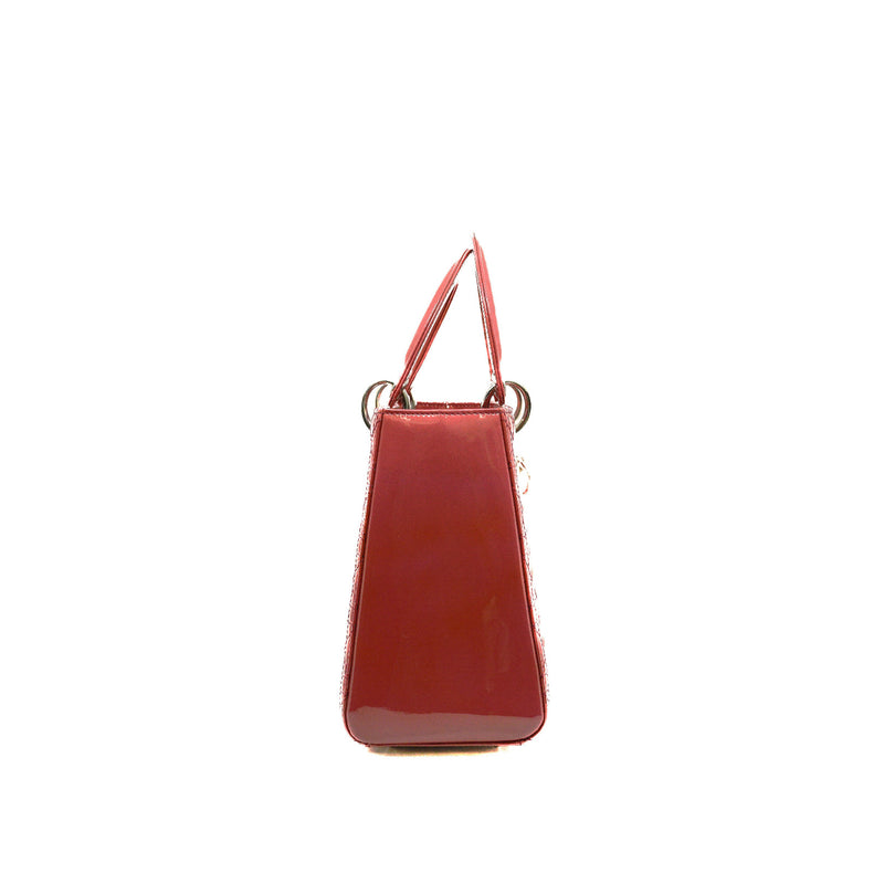 Medium Lady Dior In Dark Pink Patent Leather Handbag PHW - L'UXE LINK