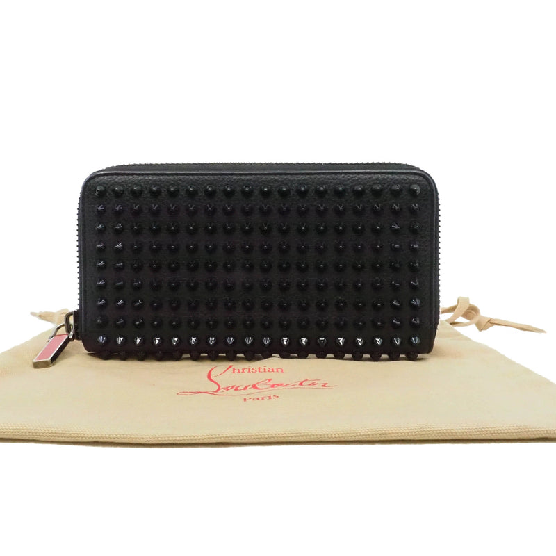 long zip wallet with black studs in leather black phw
