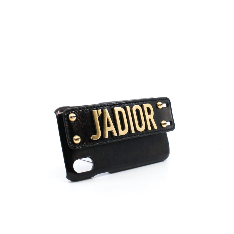 J'Adior Crinkled Calfskin In Black/Gold iPhone X/XS Cover GHW - L'UXE LINK