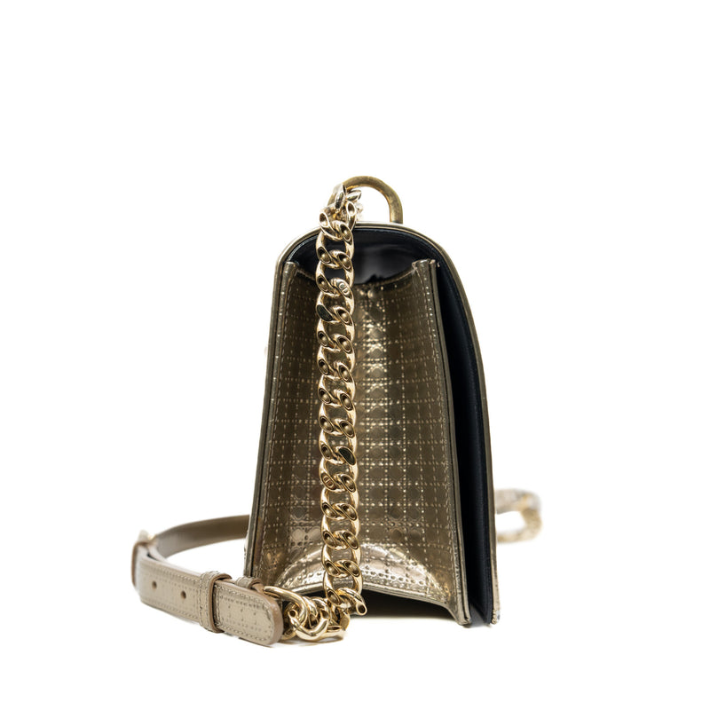 Medium Micro Cannage Diorama Bag In Gold And Metallic Calfskin GHW - L'UXE LINK