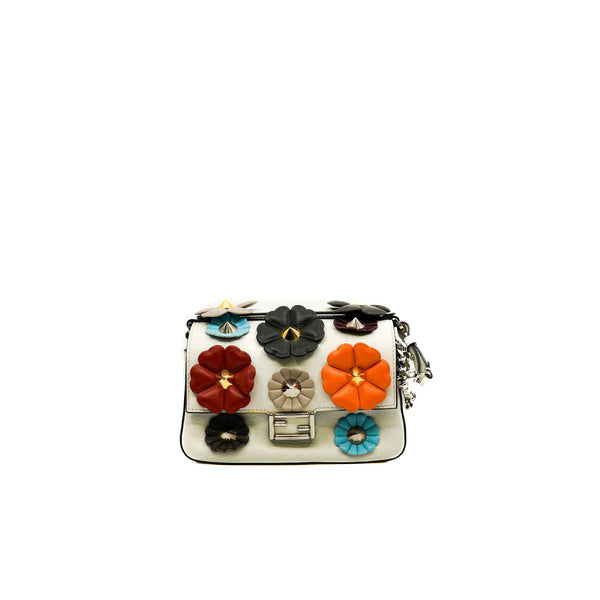 Micro Double Baguette Flowerland White Leather Handbag Multicolor Handware - L'UXE LINK