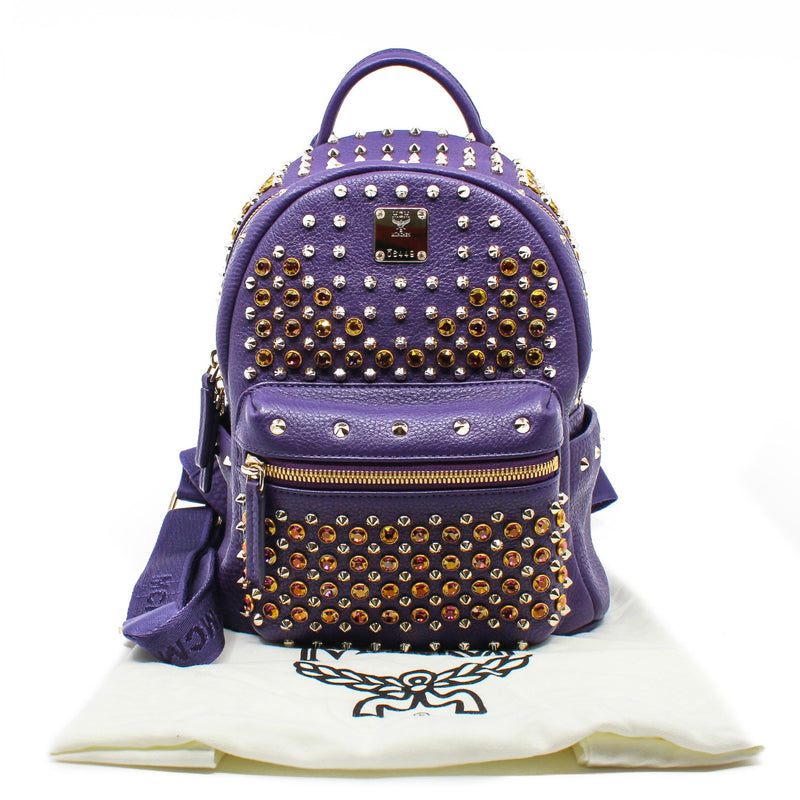 mini pink strass backpack in purple