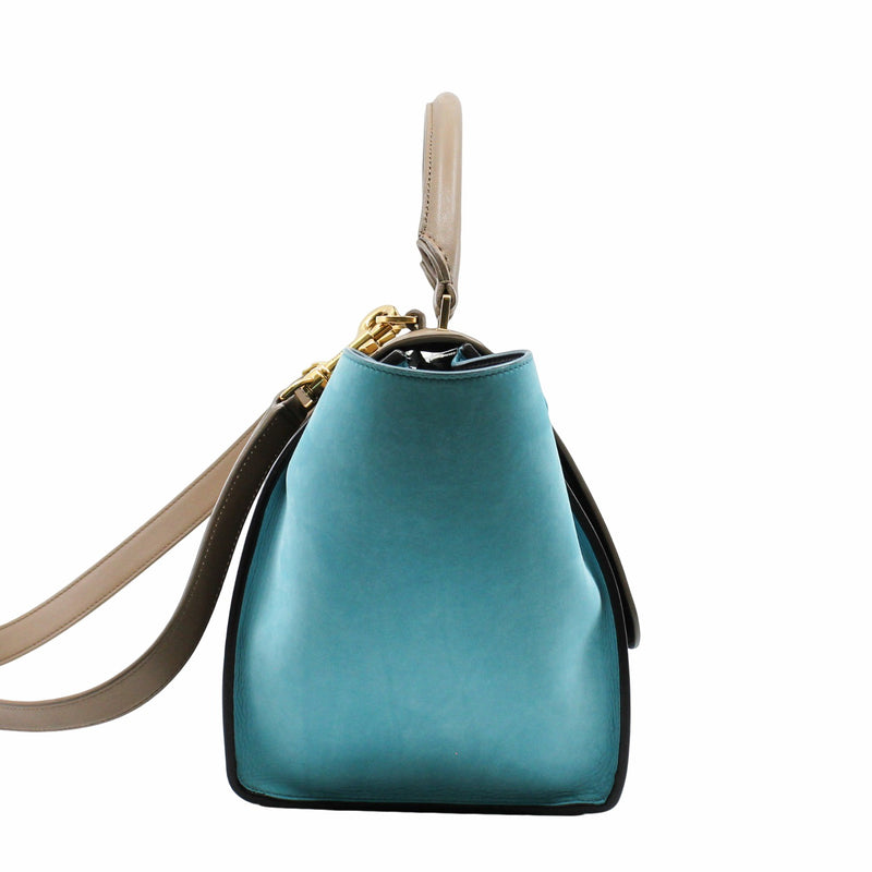 TRAPEZE HANDLE BAG SMALL blue and nude  ghw - L'UXE LINK