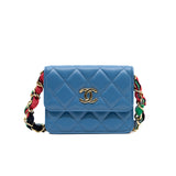 thumbnail ribbon blue shinny lambskin leather belt bag ghw seri31