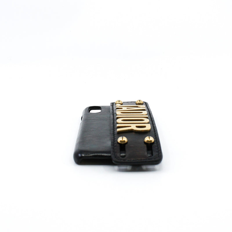 J'Adior Crinkled Calfskin In Black/Gold iPhone X/XS Cover GHW - L'UXE LINK