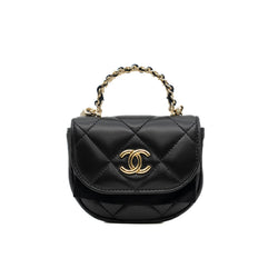 22s mini vanity pearl top handle on chain in lambskin black lghw #TT7Pxxxx
