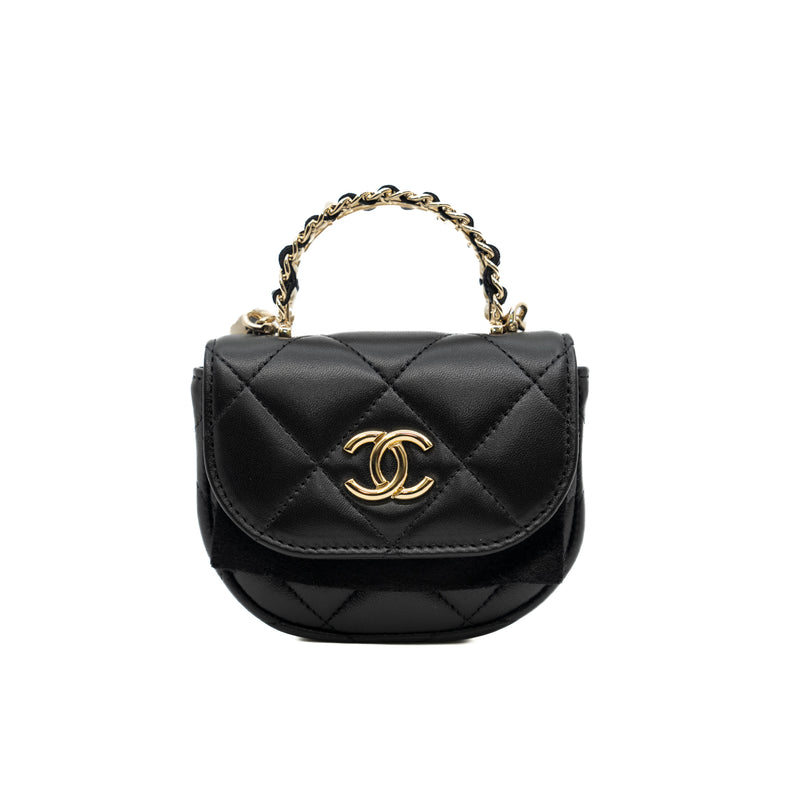 22s mini vanity pearl top handle on chain in lambskin black lghw #TT7Pxxxx