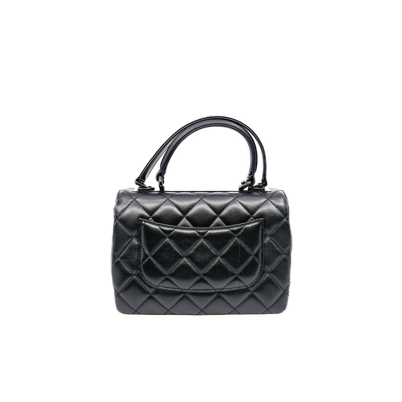 small trendy cc flap bag with top handle  so black lambskin