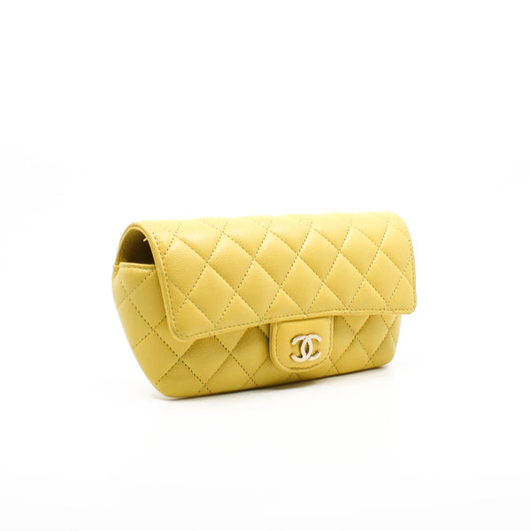 Yellow Caviar Leather Quilted Glasses Case With Chain PHW Seri 30 - L'UXE LINK