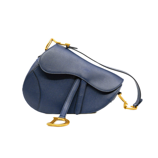 medium saddle bag with strap in calfskin blue ghw 2020
