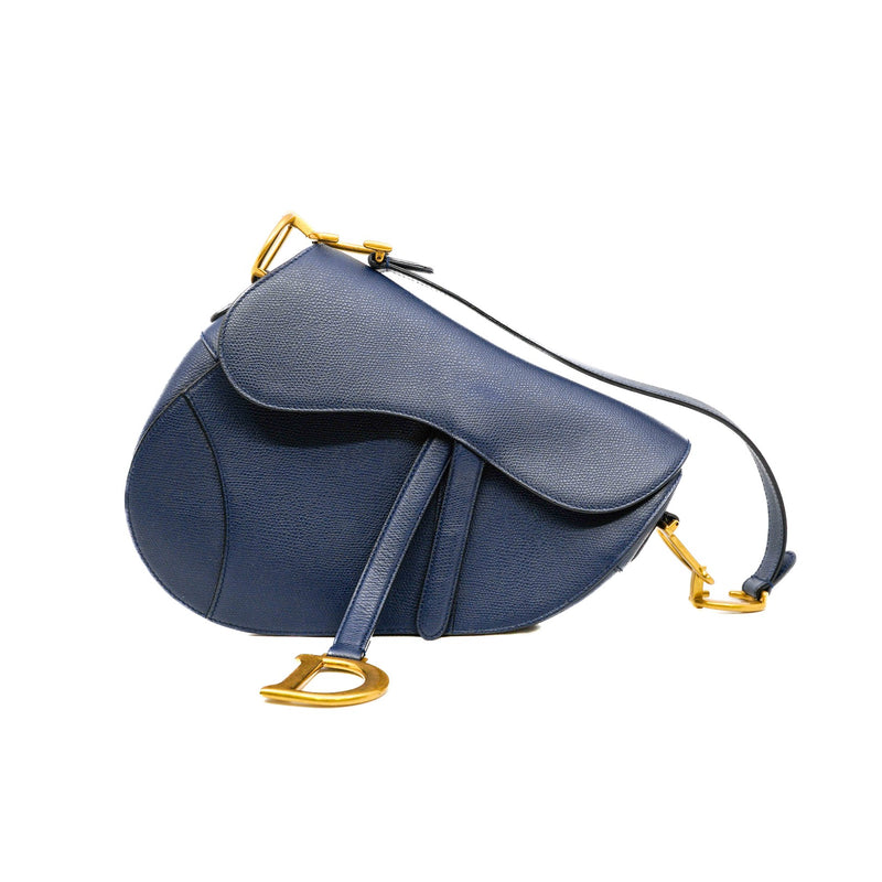 medium saddle bag with strap in calfskin blue ghw 2020