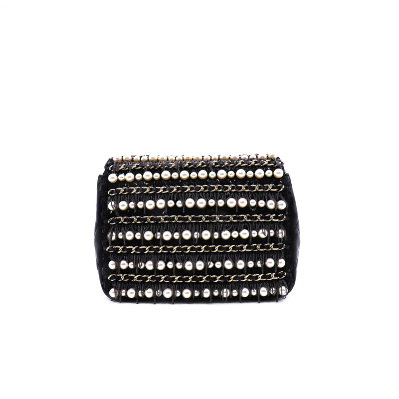 Mini Square Black Pearl And Chains Lambskin Quilted Flap Bag GHW Seri 30 - L'UXE LINK