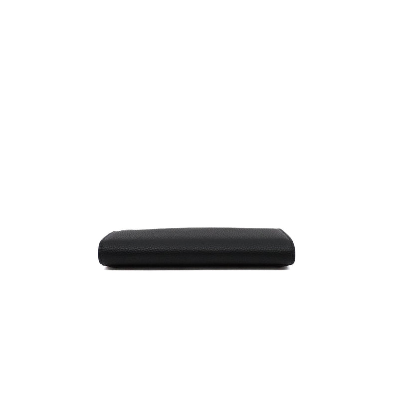 Black Calfskin Trifold Snap Flap Long Wallet PHW - L'UXE LINK