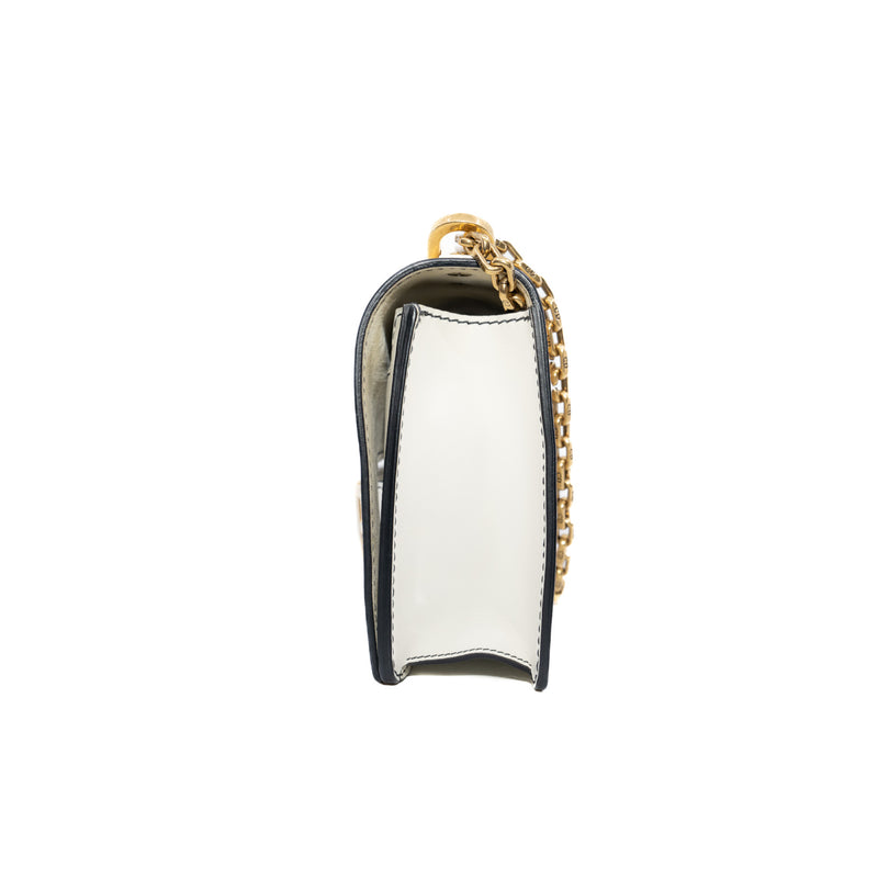 J'adior Medium White Calfskin Chain Flap Bag GHW - L'UXE LINK
