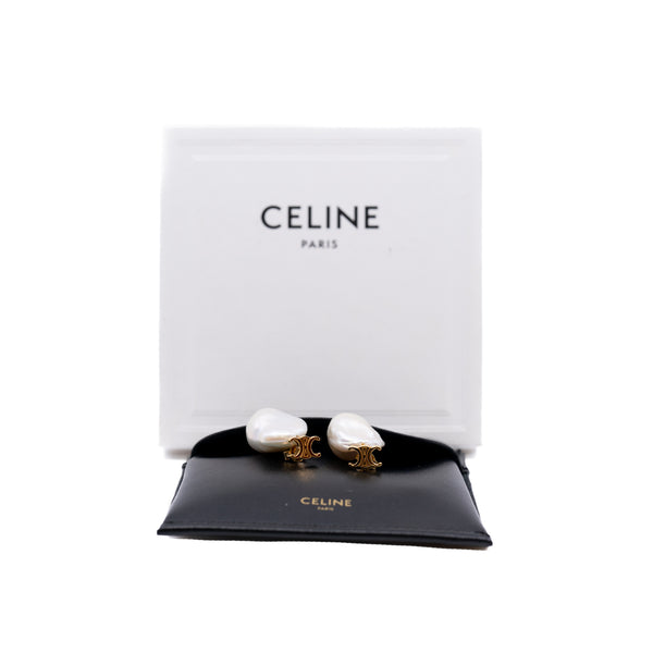 celine triomphe pearl pandent earring with x in ghw - L'UXE LINK