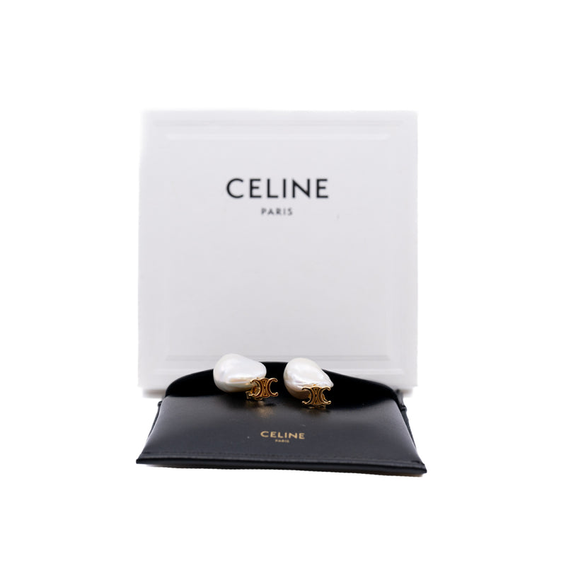 celine triomphe pearl pandent earring with x in ghw - L'UXE LINK