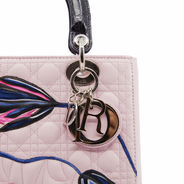 dior lady Large lambskin and refined with crocodile leather pink