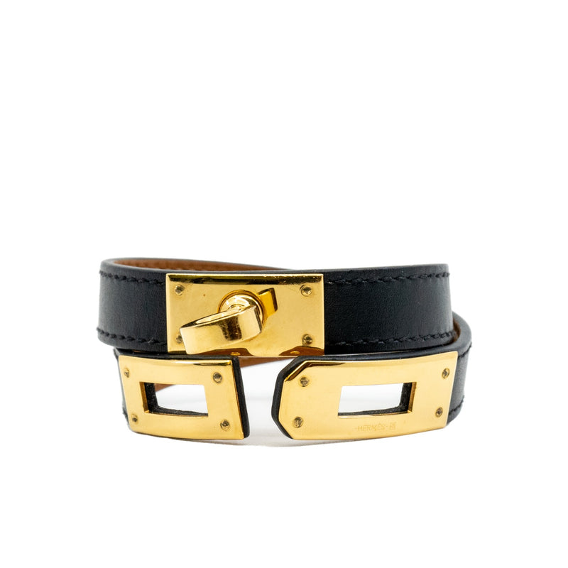 kelly double tour leather bracelet in black swift leather ghw