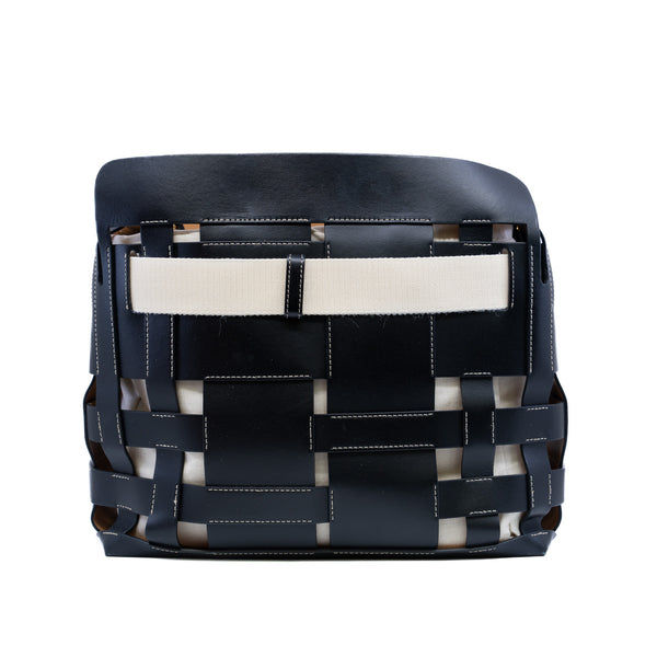 leather woven tote in black and white - L'UXE LINK