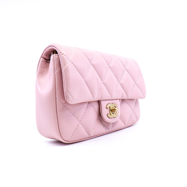 Mini Heart Charms In Pink Lambskin Leather Quilted Flap Bag GHW Seri POU2XXXX - L'UXE LINK