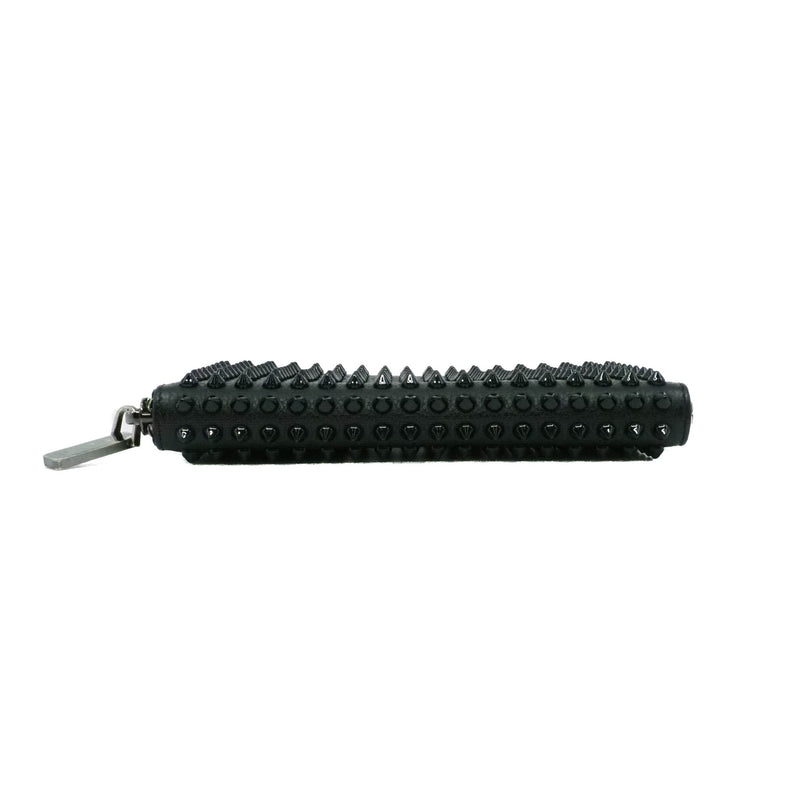 long zip wallet with black studs in leather black phw