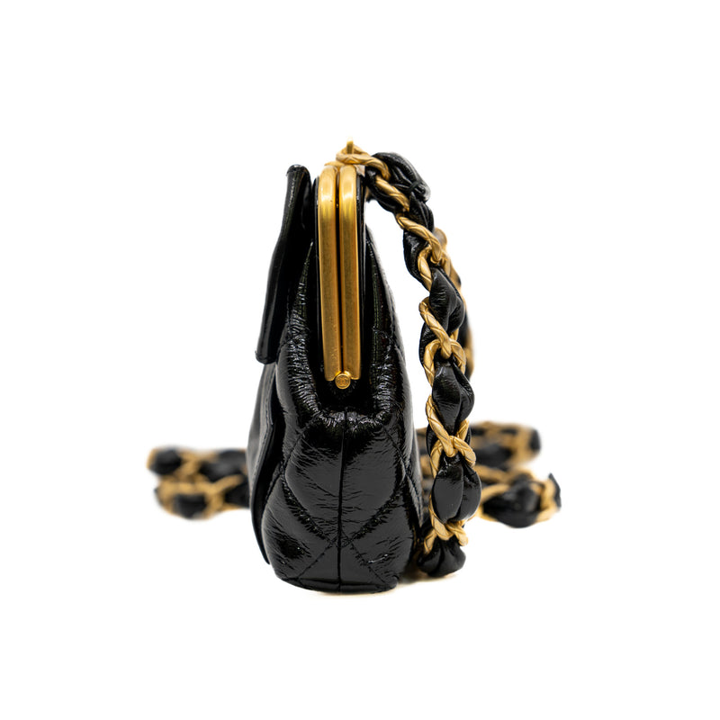 mini chain cross bag in black shining calf skin leather GHW