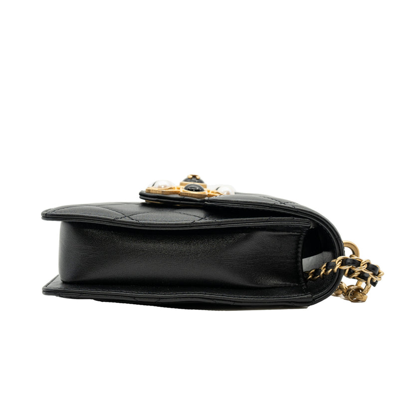 Resin And Pearl Black Calfskin Quilted CC Flap Bag GHW Seri 30 - L'UXE LINK