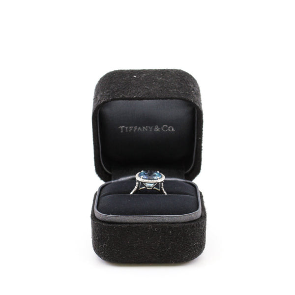 pt950 round aquamarine 3.33ct soleste single row ring size 6 - L'UXE LINK