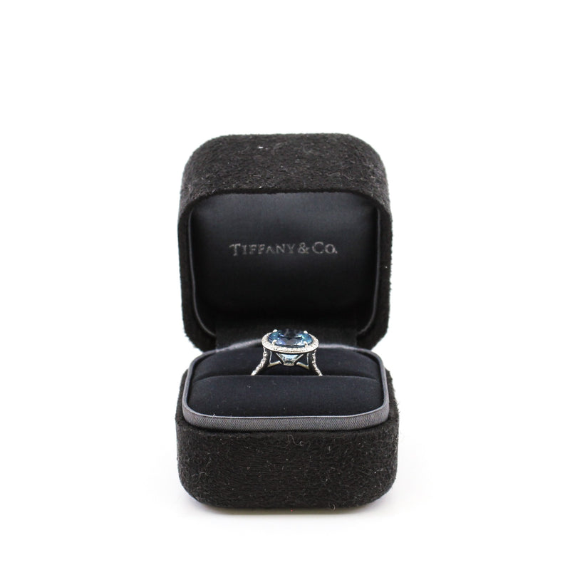 pt950 round aquamarine 3.33ct soleste single row ring size 6 - L'UXE LINK