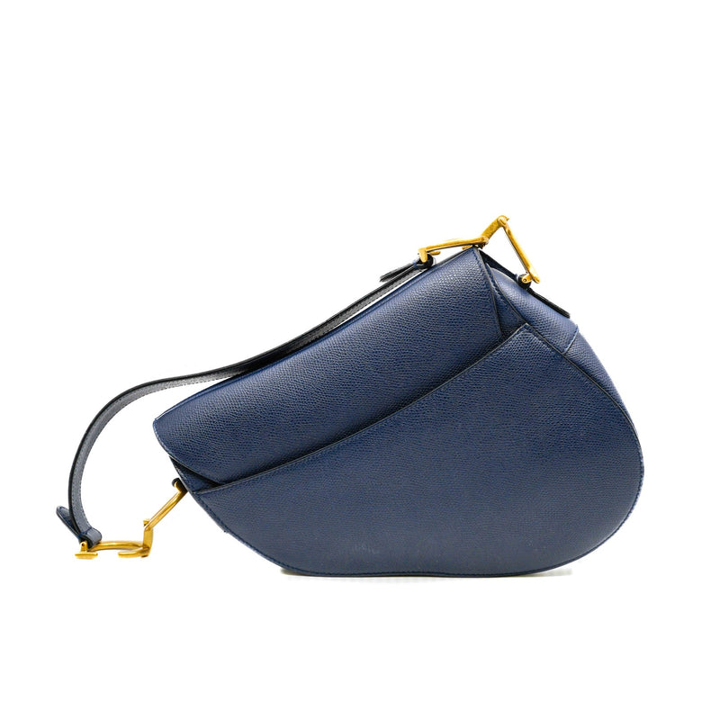 medium saddle bag with strap in calfskin blue ghw 2020