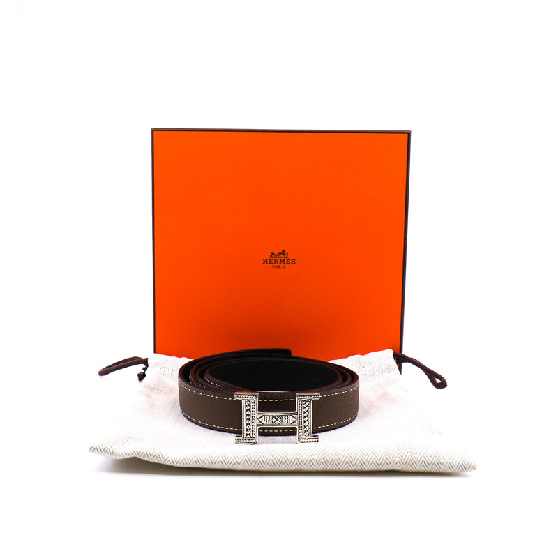 Mini Constance Touareg In 24mm Etoupe/Black Belt Buckle And Reversible Epsom/Swift Leather Strap Size 100 - L'UXE LINK