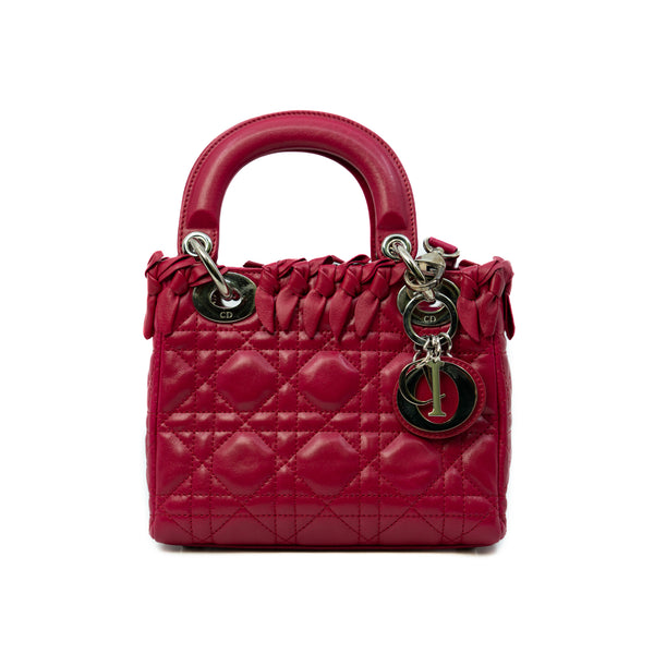 Mini Lady Dior In Fuchsia Lambskin Cannage Bow Handbag PHW - L'UXE LINK