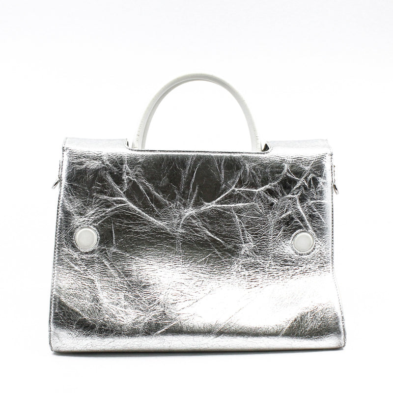 Medium Diorever In Metallic Silver Calfskin Flap Bag PHW With Strap - L'UXE LINK