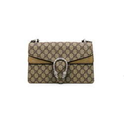 Dionysus medium printed coated-canvas and suede shoulder bag in brown color