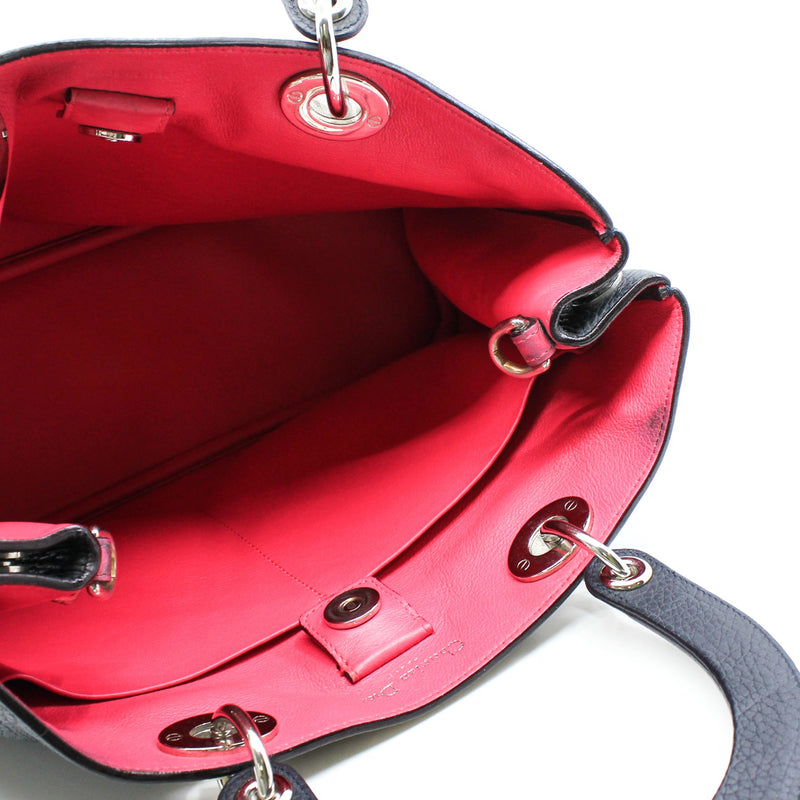 Medium Diorissimo In Black/Red Pebbled Calfskin Leather Handbag PHW With Strap - L'UXE LINK