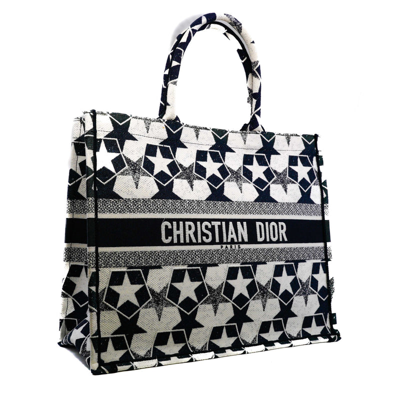 Large Dior Book Tote Blue White Dior toile Embroidery 2021 - L'UXE LINK